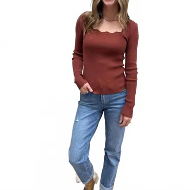 Mikarose Scallop Long Sleeve Sweater In Cocoa Bean In Brown