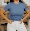 Mikarose Short Sleeve Ribbed Tee In Blue Mist In Blue