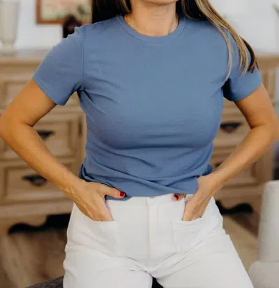 Mikarose Short Sleeve Ribbed Tee In Blue Mist