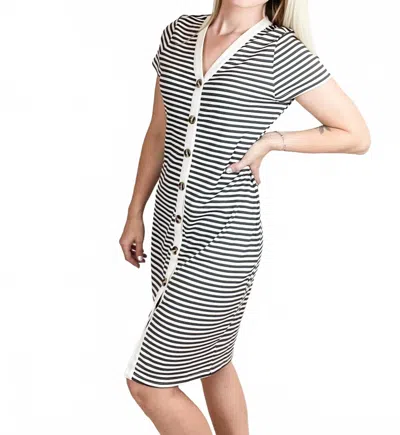 Mikarose Stripe Midi Button Down Dress In Black/white In Multi