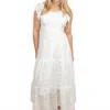 Mikarose Textured Ruffle Midi Dress In White In White