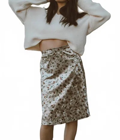 Mikarose Vintage Garden Velvet Midi Skirt In Floral In Purple