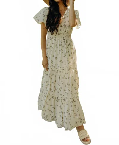 Mikarose V-neck And Flutter Sleeves Dress In Floral In Brown