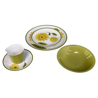 Pre-owned Mikasa 1970s  "tampa" Dinnerware Set, 12 Place Settings, Avocado Green & Yellow