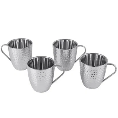 Mikasa 20-oz Double Walled Stainless Steel Hammered Mugs, Set Of 4 In Silver