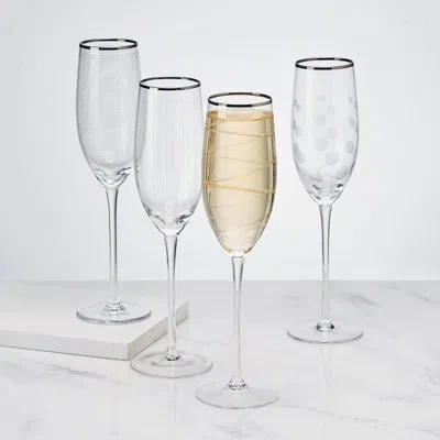 Mikasa Cheers 20th Anniversary Platinum Flutes 8-oz, Set Of 4 In Clear