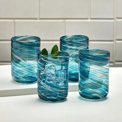 Mikasa Color Swirl 15 Oz. Double Old Fashion Glasses In Clear,blue