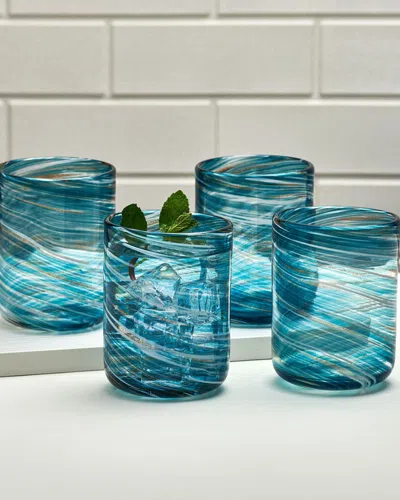 Mikasa Color Swirl 15 Oz. Double Old-fashioned Glasses, Set Of 4 In Blue