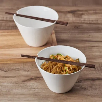 Mikasa Delray Bone China Noodle Bowl With Chopsticks In White