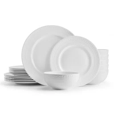 Mikasa Embossed Crown 18-piece Lightweight Chip-resistant Bone China Dinnerware Set, Service For 6 In White