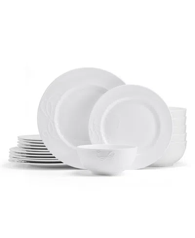 Mikasa Embossed Love Story Bone China 18 Piece Dinnerware Set, Service For 6 In White