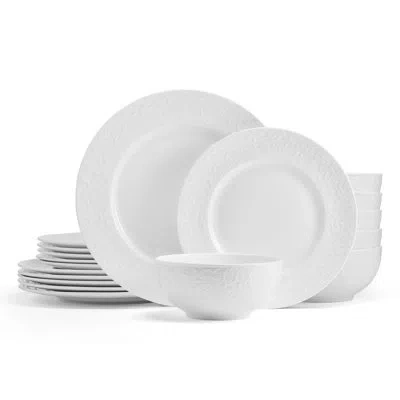 Mikasa Embossed Parchment 18-piece Chip-resistant Bone China Dinnerware Set, Service For 6 In White