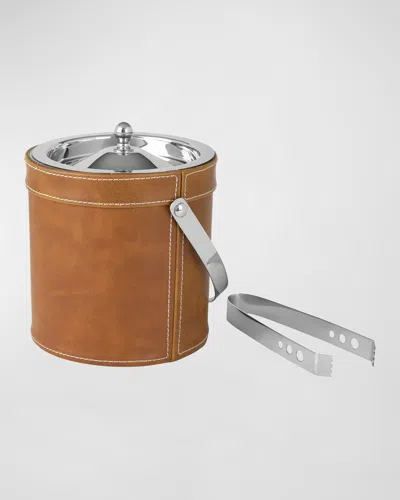 Mikasa Faux Leather Stitched Ice Bucket With Tongs In Brown