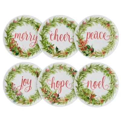 Mikasa Festive Garland 7-in Bone China Appetizer Plates, Set Of 6 In White;green;red