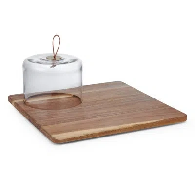 Mikasa Glenwood Square Serve Board With Cloche In Brown;clear