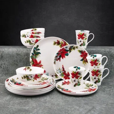 Mikasa Hope Joy 16-piece Lightweight Chip-resistant Bone China Dinnerware Set, Service For 4 In White;red