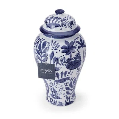 Mikasa Landscape Ceramic Canister In Blue;white