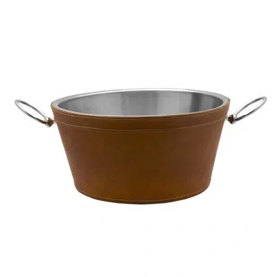 Mikasa Leather Stitched Double Walled Beverage Tub In Silver;brown