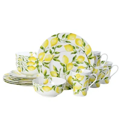Mikasa Lemons 16-piece Lightweight Chip-resistant Bone China Dinnerware Set, Service For 4 In Green;yellow