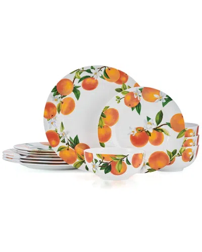 Mikasa Mandarin 12pc Lightweight Chip-resistant Bone China Dinnerware Set In Orange