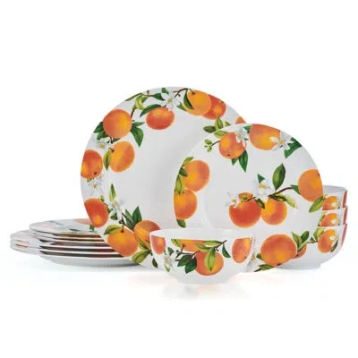Mikasa Mandarin 12-piece Lightweight Chip-resistant Bone China Dinnerware Set, Service For 4 In White;orange