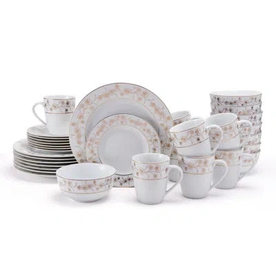 Mikasa Metallic Floral 32-piece Porcelain Dinnerware Set, Service For 8 In White