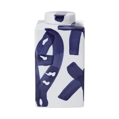Mikasa Paint Stroke Ceramic Canister In Blue;white
