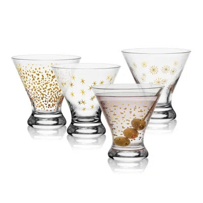 Mikasa Party 10 Oz. Stemless Martini Glasses In Clear,gold