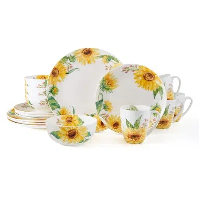 Mikasa Sunflower 16-piece Lightweight Chip-resistant Bone China Dinnerware Set, Service For 4 In White;yellow