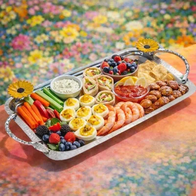Mikasa Sunflower Stainless Steel Rectangular Serving Tray In Yellow;silver