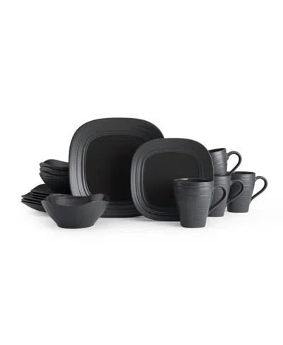 Mikasa Swirl Graphite Square 16 Piece Dinnerware Set, Service For 4 In Gray