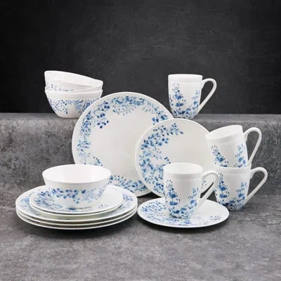 Mikasa Taryn 16-piece Lightweight Chip-resistant Bone China Dinnerware Set, Service For 4 In Blue;white