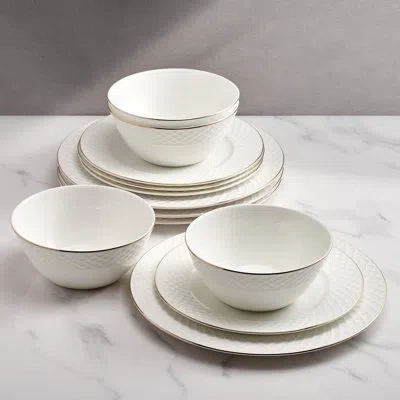 Mikasa Trellis Gold 12-piece Dinnerware Set, Service For 4 In White