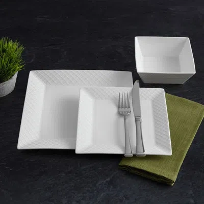 Mikasa Trellis Square 16-piece Lightweight Chip-resistant Bone China Dinnerware Set, Service For 4 In White