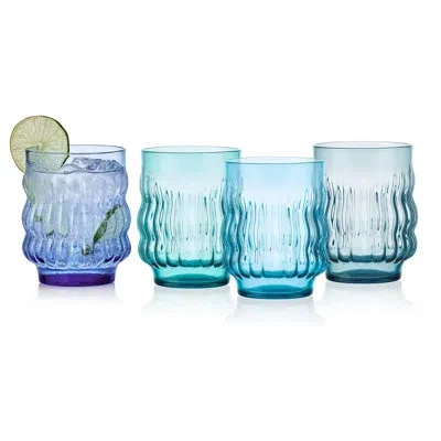 Mikasa Waves Stacking Double Old Fashioned Glasses, Set Of 4, 12.5 Ounce In Blue