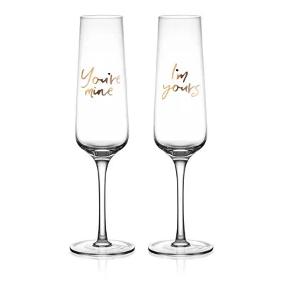 Mikasa "you're Mine And I'm Yours" Champagne Flutes, Set Of 2 In Transparent