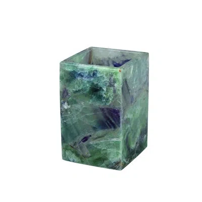 Mike & Ally Gemstone Fluorite Brush Holder – Luxury Natural Gemstone Toothbrush & Makeup Brush Organizer Cup In Multi