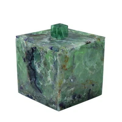 Mike & Ally Gemstone Fluorite Container – Luxury Natural Gemstone Bathroom Canister & Storage Jar In Green