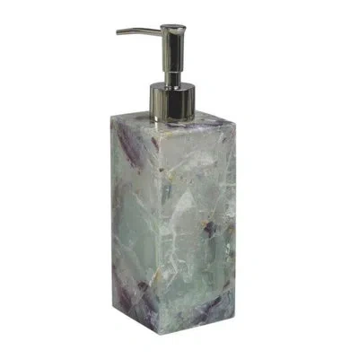 Mike & Ally Gemstone Fluorite Soap Dispenser Pump – Luxury Natural Gemstone Refillable Lotion & Liquid Soap Disp In Blue