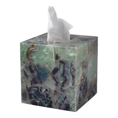 Mike & Ally Gemstone Fluorite Tissue Box Cover – Square Natural Gemstone Boutique Tissue Holder In Multi