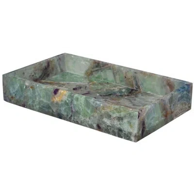 Mike & Ally Gemstone Fluorite Vanity Tray – Luxury Natural Fluorite Gemstone Countertop Organizer Tray In Multi