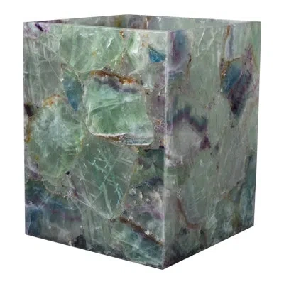 Mike & Ally Gemstone Fluorite Wastebasket With Liner – Luxury Natural Gemstone Bathroom Trash Can In Multi