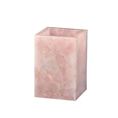 Mike & Ally Gemstone Rose Quartz Brush Holder – Luxury Natural Gemstone Toothbrush & Makeup Organizer In Pink