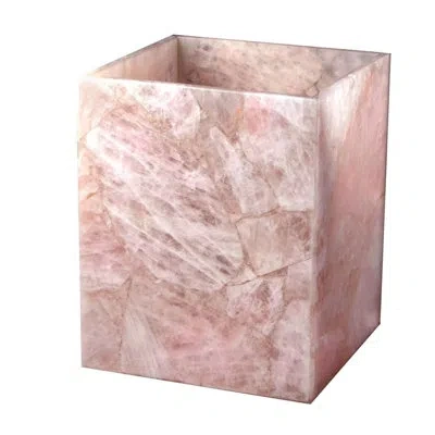 Mike & Ally Gemstone Rose Quartz Wastebasket With Liner – Luxury Natural Gemstone Bathroom Trash Can In Pink
