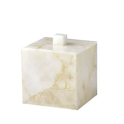 Mike & Ally Gemstone White Quartz & Gold Foil Container – Luxury Natural Gemstone Bathroom Canister & Storage Ja In Multi