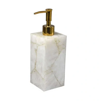 Mike & Ally Gemstone White Quartz & Gold Foil Soap Dispenser Pump – Luxury Natural Gemstone Refillable Lotion & 