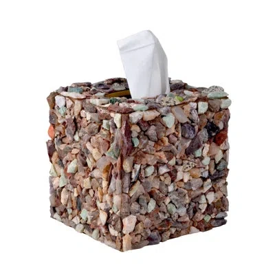 Mike & Ally Mojave Stone Tissue Box Cover – Luxury Hand-crafted Gemstone Square Boutique Tissue Holder In Brown