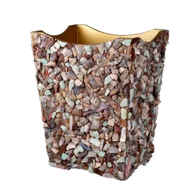 Mike & Ally Mojave Stone Wastebasket With Liner – Luxury Hand-crafted Gemstone Bathroom Trash Can In Multi