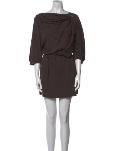 Pre-owned Mike & Chris Bateau Neckline Mini Dress In Brown