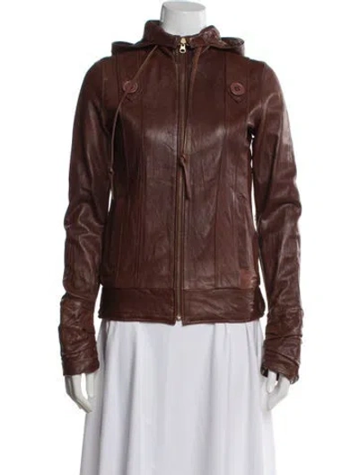 Pre-owned Mike & Chris Leather Biker Jacket In Brown